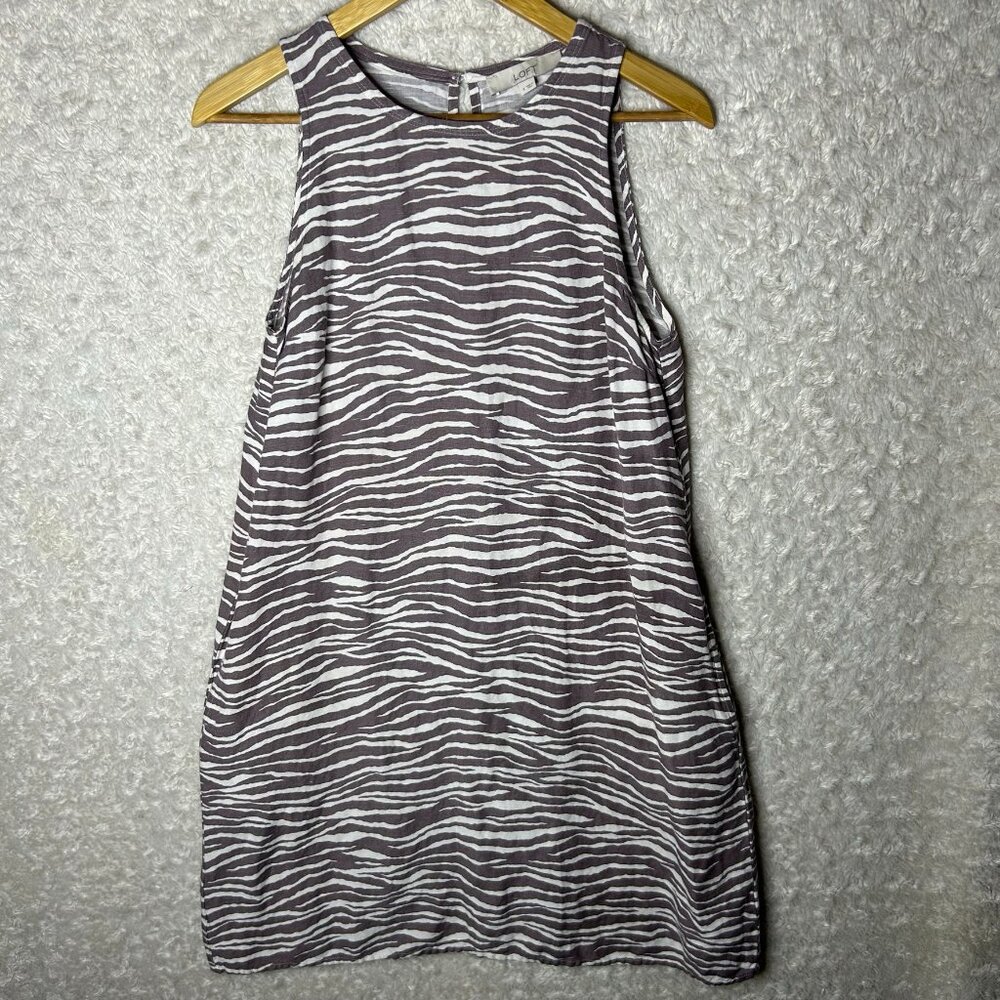 LOFT‎ Women's Sleeveless Dress Size 4 Gray White Zebra Print Pockets